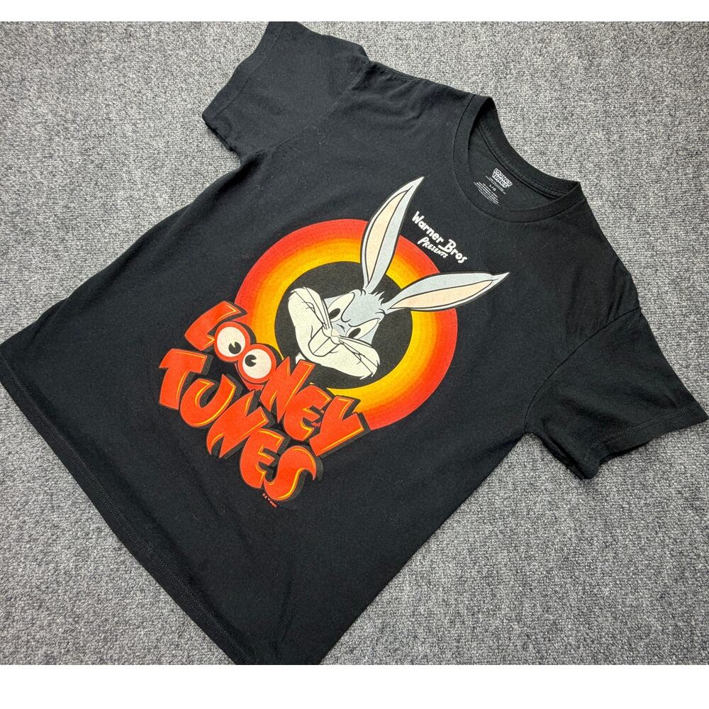 Warner Bros Looney Tunes Bugs Bunny T-Shirt Large Black Retro Graphic Tee